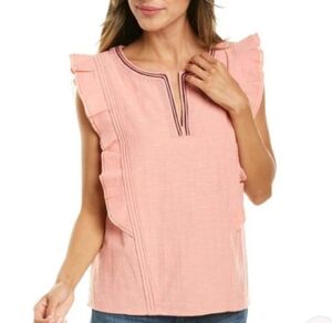 Frye x Anthropologie Ruffle Embroidered Blouse Top Dusty Rose Med Spring